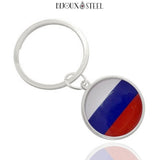 Porte-clés anneau argenté drapeau de la Russie sous cabochon en résine