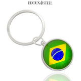 Porte-clés anneau argenté drapeau du Brésil sous cabochon en résine