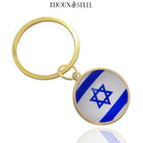 Porte-clés anneau doré drapeau d'Israël sous cabochon en résine