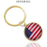 Porte-clés anneau doré drapeau des États-Unis sous cabochon en résine