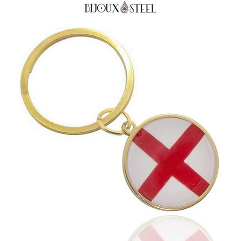Porte-clés anneau doré drapeau de l'Angleterre sous cabochon en résine