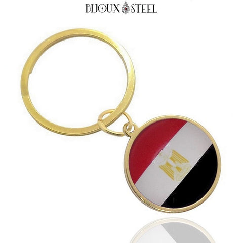 Porte-clés anneau doré drapeau de l'Egypte sous cabochon en résine
