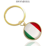 Porte-clés anneau doré drapeau de l'Italie sous cabochon en résine