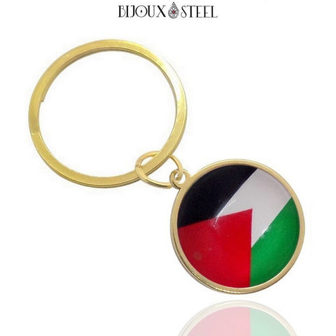 Porte-clés anneau doré drapeau de la Palestine sous cabochon en résine
