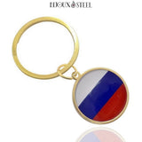 Porte-clés anneau doré drapeau de la Russie sous cabochon en résine