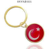 Porte-clés anneau doré drapeau de la Turquie sous cabochon en résine