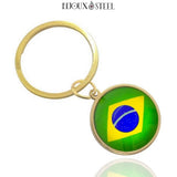 Porte-clés anneau doré drapeau du Brésil sous cabochon en résine