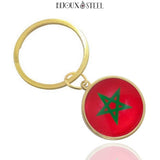 Porte-clés anneau doré drapeau du Maroc sous cabochon en résine