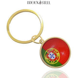 Porte-clés anneau doré drapeau du Portugal sous cabochon en résine