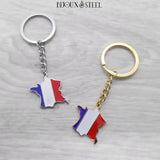 Porte-clés carte de la France drapeau tricolore en acier inoxydable