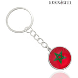 Porte-clés drapeau du Maroc argenté