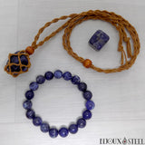 Sodalite pierre roulée avec bracelet de perles et collier porte pierre de sodalite