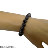 Bracelet en perle de gabbro merlinite ou merlinite mystique 8mm en pierre naturelle
