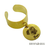 Bague ajustable dorée personnalisée à médaille gravée animal chien chat en acier inoxydable