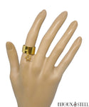 Bague anneau doré ajustable à pendentif étoile dorée en acier inoxydable