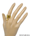 Bague anneau doré réglable à pendentif Lune dorée en acier inoxydable
