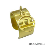 Bague anneau large ajustable doré et son pendentif balance signe astrologique en acier chirurgical