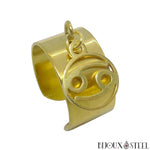 Bague anneau large ajustable doré à pendentif cancer signe astrologique en acier chirurgical