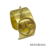 Bague anneau large ajustable doré à pendentif capricorne signe astrologique en acier chirurgical