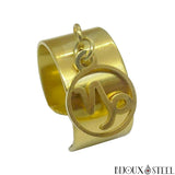 Bague anneau large ajustable doré à pendentif capricorne signe astrologique en acier chirurgical