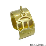 Bague anneau large ajustable doré à pendentif gémeaux signe astrologique en acier chirurgical