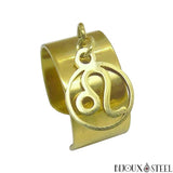 Bague anneau large ajustable doré à pendentif lion signe astrologique en acier chirurgical