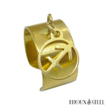 Bague anneau large ajustable doré à pendentif sagittaire signe astrologique en acier chirurgical