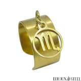 Bague anneau large ajustable doré à pendentif scorpion signe astrologique en acier chirurgical