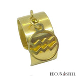Bague anneau large ajustable doré à pendentif verseau signe astrologique en acier chirurgical