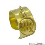 Bague anneau large ajustable doré à pendentif vierge signe astrologique en acier chirurgical
