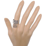 Bague anneau large argenté pampille ajustable à signe du zodiaque balance en acier chirurgical