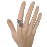 Bague anneau large argenté pampille ajustable à signe du zodiaque cancer en acier chirurgical