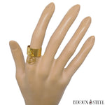 Bague anneau large doré pampille ajustable à signe du zodiaque balance en acier inoxydable