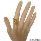 Bague anneau large doré pampille ajustable à signe du zodiaque bélier en acier inoxydable