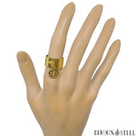 Bague anneau large doré pampille ajustable à signe du zodiaque cancer en acier inoxydable