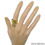 Bague anneau large doré pampille ajustable à signe du zodiaque capricorne en acier inoxydable