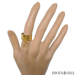 Bague anneau large doré pampille ajustable à signe du zodiaque sagittaire en acier inoxydable