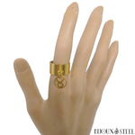 Bague anneau large doré pampille ajustable à signe du zodiaque taureau en acier chirurgical