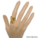 Bague anneau large doré pampille ajustable à signe du zodiaque vierge en acier chirurgical