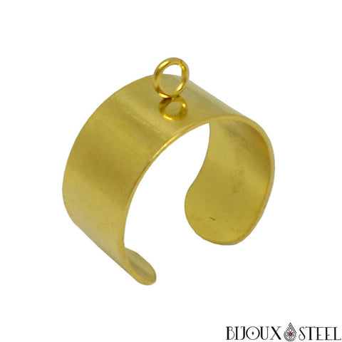 Bague anneau large dorée ajustable à pampille pour pendentifs
