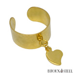 Bague anneau large pampille ajustable doré à coeur original pendant en acier chirurgical