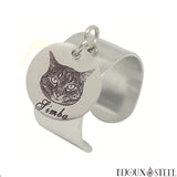 Bague large ajustable argentée à pendentif médaille personnalisée chat chien animal en acier inoxydable