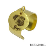 Bague large ajustable dorée à pendentif médaille personnalisée chat chien animal en acier inoxydable