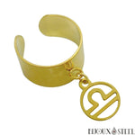 Bague large ajustable dorée et son pendentif signe astrologique balance en acier inoxydable