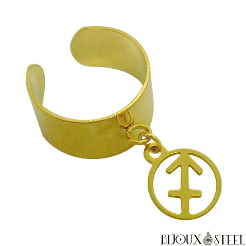 Bague large ajustable dorée et son pendentif signe astrologique sagittaire en acier inoxydable