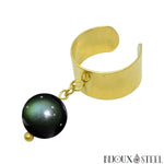 Bague anneau large doré à perle d'obsidienne oeil céleste 8mm en pierre naturelle