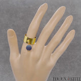 Bague large dorée ajustable à perle d'aventurine bleue acier chirurgical et pierre naturelle