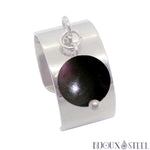 Bague large pampille argentée à perle d'obsidienne oeil céleste en acier inoxydable