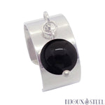 Bague large pampille ajustable à perle d'onyx noir en pierre naturelle