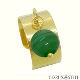 Bague large pampille dorée ajustable à perle d'agate verte teintée en pierre naturelle